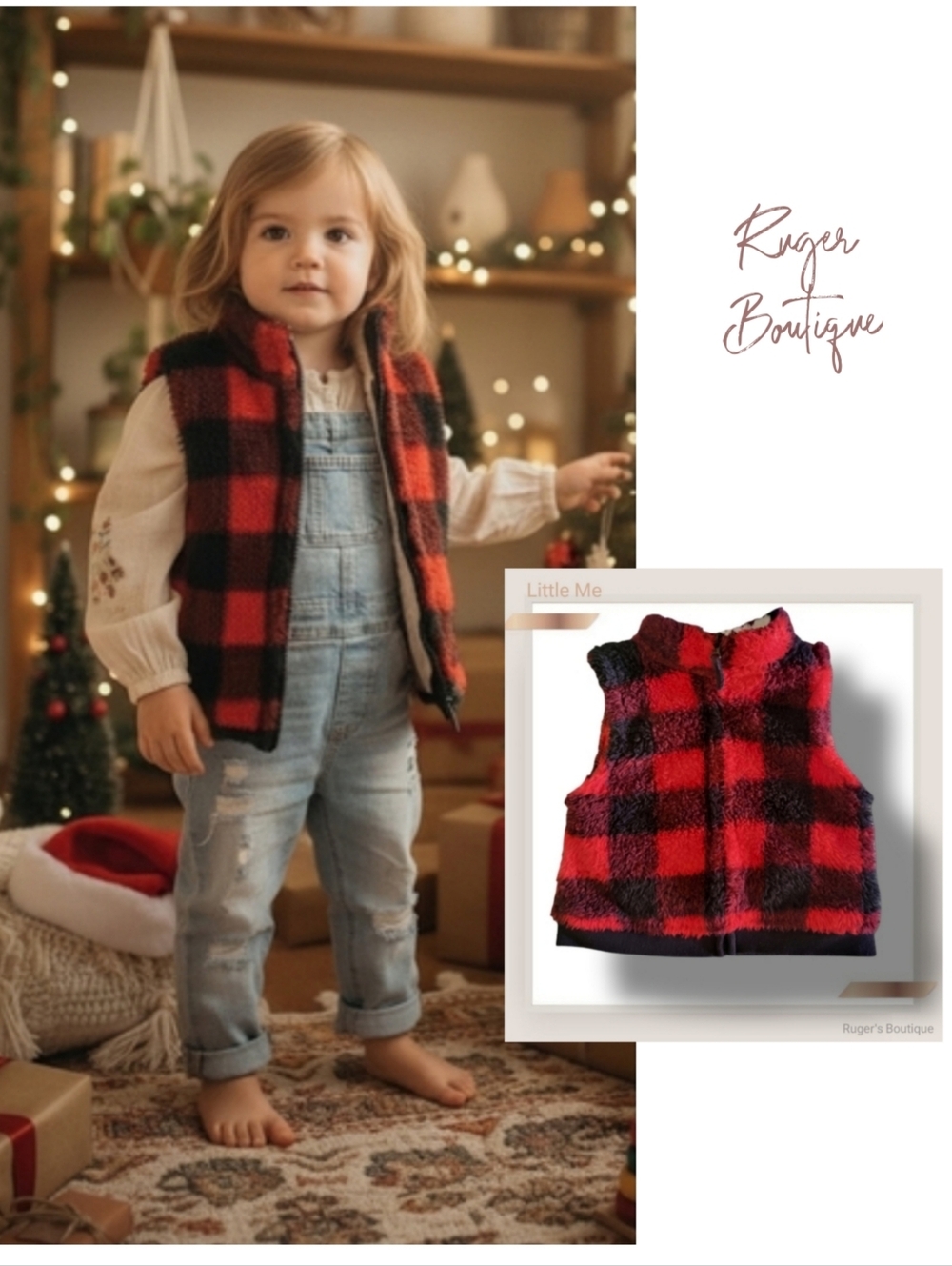 🌿Little Me Baby Infant Lumberjack Buffalo Plaid Vest 12Mo
